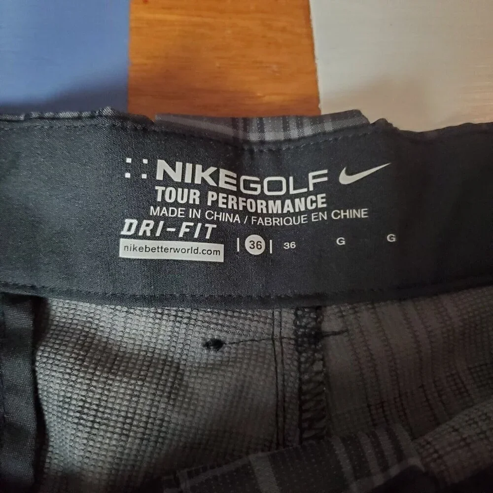Nike Golf Shorts Mens 36 Black Gray Plaid Performance Dri Fit Stretch Athleisure